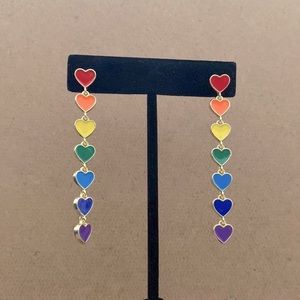14K Gold Plated Multicolored Drop Heart Earrings